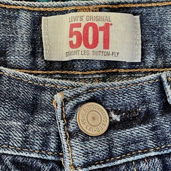 Levis Jean Shorts 30 High Rise Button Fly Raw Hem Cut Off Rigid Denim Casual - Picture 7 of 8